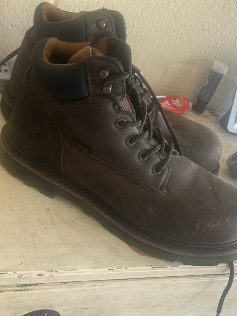 Men's Brown Leather Lace-Up Casual Work Boots